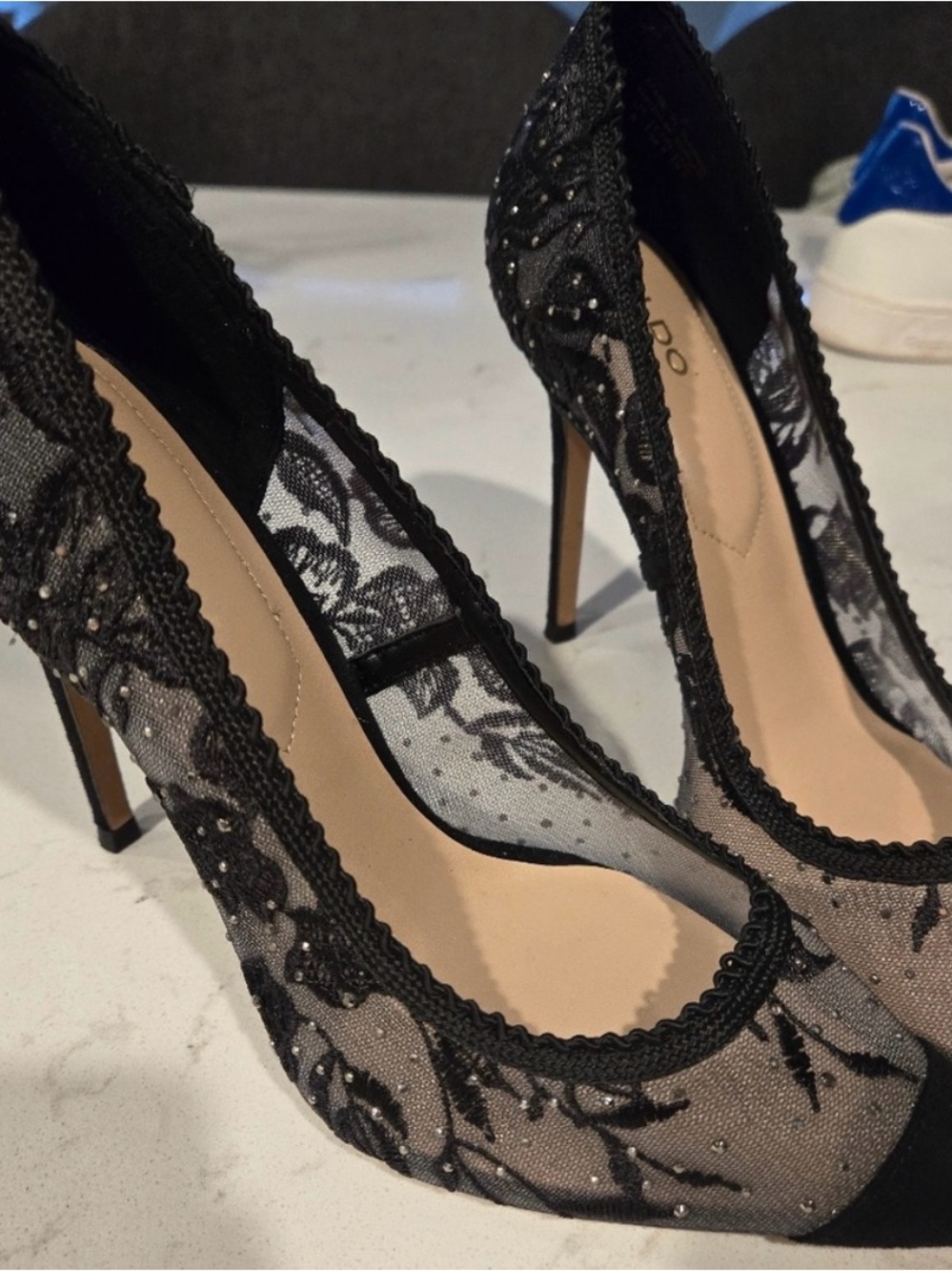 Aldo Black Lace Embellished Stiletto Pumps